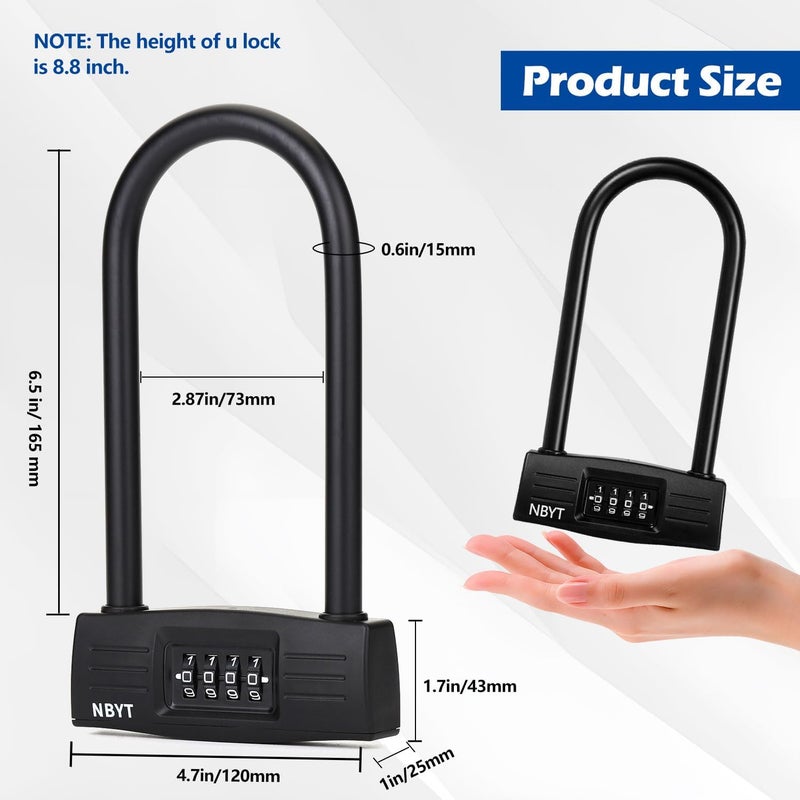 Lawnize Bike Lock u Lock Combination,Resettable Code,Long Shackle,Heavy Duty Padlock for Bicycle, Scooter,Motorcycles, Metal Fence Gate,Pool Door,Anti Theft. - Image 4